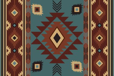 Navajo kabile vektörünün kusursuz şekli. Yerli Amerikan süsü. Etnik güney batı dekoru tarzı. Boho geometrik süs. Vektör kusursuz desen. Meksika battaniyesi, halı. Örülmüş halı illüstrasyonu.