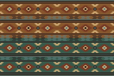 Navajo kabile vektörünün kusursuz şekli. Yerli Amerikan süsü. Etnik güney batı dekoru tarzı. Boho geometrik süs. Vektör kusursuz desen. Meksika battaniyesi, halı. Örülmüş halı illüstrasyonu.