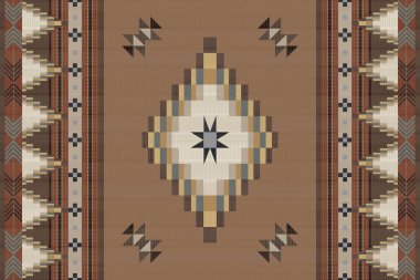 Navajo kabile vektörünün kusursuz şekli. Yerli Amerikan süsü. Etnik güney batı dekoru tarzı. Boho geometrik süs. Vektör kusursuz desen. Meksika battaniyesi, halı. Örülmüş halı illüstrasyonu.