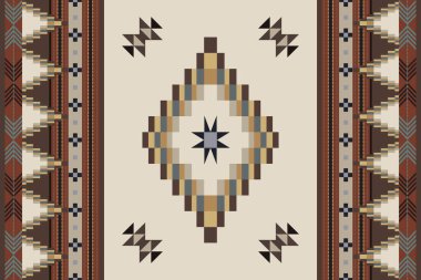 Navajo kabile vektörünün kusursuz şekli. Yerli Amerikan süsü. Etnik güney batı dekoru tarzı. Boho geometrik süs. Vektör kusursuz desen. Meksika battaniyesi, halı. Örülmüş halı illüstrasyonu.