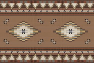 Navajo kabile vektörünün kusursuz şekli. Yerli Amerikan süsü. Etnik güney batı dekoru tarzı. Boho geometrik süs. Vektör kusursuz desen. Meksika battaniyesi, halı. Örülmüş halı illüstrasyonu.