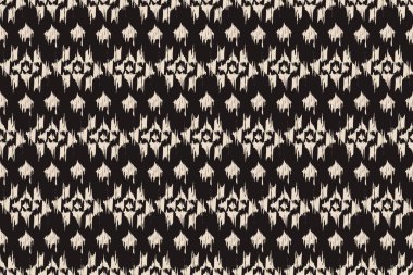 Ikat kabilesinin kusursuz deseni. Etnik Aztek kumaşlı halı mandala süsü yerli boho sembolü tekstili. Geometrik Afro-Amerikan doğulu geleneksel vektör çizimleri.