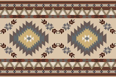 Navajo kabile vektörünün kusursuz şekli. Yerli Amerikan süsü. Etnik güney batı dekoru tarzı. Boho geometrik süs. Vektör kusursuz desen. Meksika battaniyesi, halı. Örülmüş halı illüstrasyonu.
