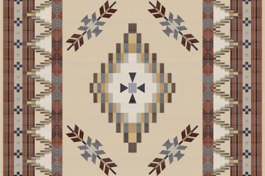 Navajo kabile vektörünün kusursuz şekli. Yerli Amerikan süsü. Etnik güney batı dekoru tarzı. Boho geometrik süs. Vektör kusursuz desen. Meksika battaniyesi, halı. Örülmüş halı illüstrasyonu.