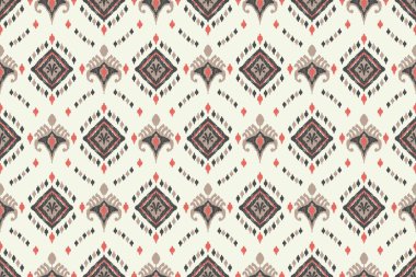 Ikat kabilesinin kusursuz deseni. Etnik Aztek kumaşlı halı mandala süsü yerli Boho sembolü tekstil. Geometrik Afro-Amerikan doğulu geleneksel vektör çizimleri. Nakış stili.