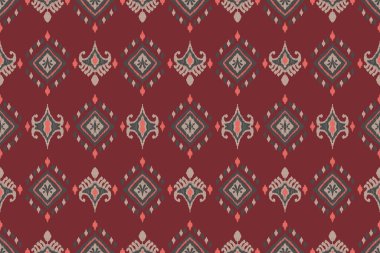 Ikat kabilesinin kusursuz deseni. Etnik Aztek kumaşlı halı mandala süsü yerli Boho sembolü tekstil. Geometrik Afro-Amerikan doğulu geleneksel vektör çizimleri. Nakış stili.