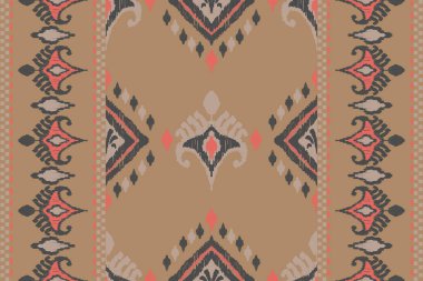 Ikat kabilesinin kusursuz deseni. Etnik Aztek kumaşlı halı mandala süsü yerli Boho sembolü tekstil. Geometrik Afro-Amerikan doğulu geleneksel vektör çizimleri. Nakış stili.