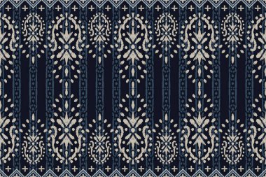 Ikat kabilesinin kusursuz deseni. Etnik Aztek kumaşlı halı mandala süsü yerli Boho sembolü tekstil. Geometrik Afro-Amerikan doğulu geleneksel vektör çizimleri. Nakış stili.