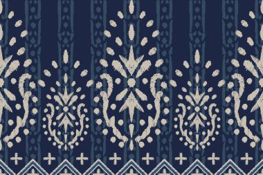 Ikat kabilesinin kusursuz deseni. Etnik Aztek kumaşlı halı mandala süsü yerli Boho sembolü tekstil. Geometrik Afro-Amerikan doğulu geleneksel vektör çizimleri. Nakış stili.