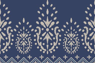 Ikat kabilesinin kusursuz deseni. Etnik Aztek kumaşlı halı mandala süsü yerli Boho sembolü tekstil. Geometrik Afro-Amerikan doğulu geleneksel vektör çizimleri. Nakış stili.