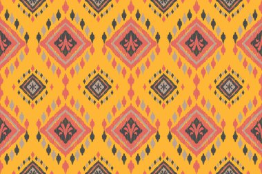 Ikat kabilesinin kusursuz deseni. Etnik Aztek kumaşlı halı mandala süsü yerli Boho sembolü tekstil. Geometrik Afro-Amerikan doğulu geleneksel vektör çizimleri. Nakış stili.