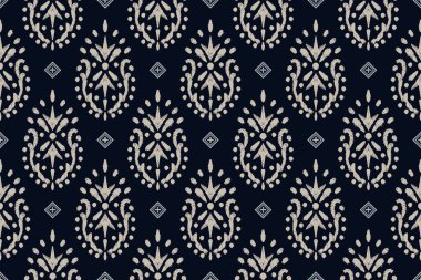 Ikat kabilesinin kusursuz deseni. Etnik Aztek kumaşlı halı mandala süsü yerli Boho sembolü tekstil. Geometrik Afro-Amerikan doğulu geleneksel vektör çizimleri. Nakış stili.