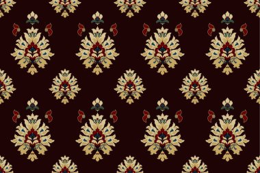 Ikat kabilesinin kusursuz deseni. Etnik Aztek kumaşlı halı mandala süsü yerli Boho sembolü tekstil. Geometrik Afro-Amerikan doğulu geleneksel vektör çizimleri. Nakış stili.