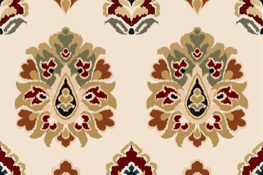 Ikat kabilesinin kusursuz deseni. Etnik Aztek kumaşlı halı mandala süsü yerli Boho sembolü tekstil. Geometrik Afro-Amerikan doğulu geleneksel vektör çizimleri. Nakış stili.