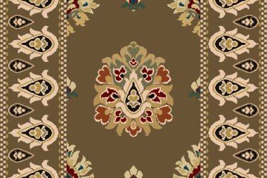 Ikat kabilesinin kusursuz deseni. Etnik Aztek kumaşlı halı mandala süsü yerli Boho sembolü tekstil. Geometrik Afro-Amerikan doğulu geleneksel vektör çizimleri. Nakış stili.