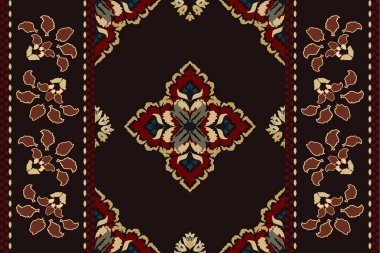 Ikat kabilesinin kusursuz deseni. Etnik Aztek kumaşlı halı mandala süsü yerli Boho sembolü tekstil. Geometrik Afro-Amerikan doğulu geleneksel vektör çizimleri. Nakış stili.