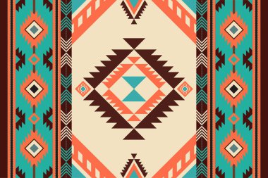 Navajo kabile vektörünün kusursuz şekli. Yerli Amerikan süsü. Etnik güney batı dekoru tarzı. Boho geometrik süs. Vektör kusursuz desen. Meksika battaniyesi, halı. Örülmüş halı illüstrasyonu.