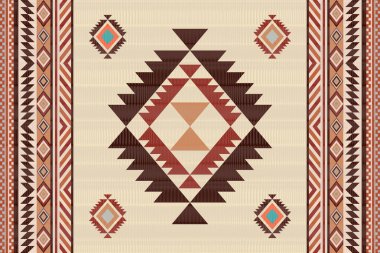 Navajo kabile vektörünün kusursuz şekli. Yerli Amerikan süsü. Etnik güney batı dekoru tarzı. Boho geometrik süs. Vektör kusursuz desen. Meksika battaniyesi, halı. Örülmüş halı illüstrasyonu.