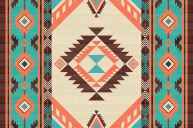 Navajo kabile vektörünün kusursuz şekli. Yerli Amerikan süsü. Etnik güney batı dekoru tarzı. Boho geometrik süs. Vektör kusursuz desen. Meksika battaniyesi, halı. Örülmüş halı illüstrasyonu.