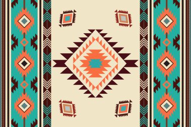 Navajo kabile vektörünün kusursuz şekli. Yerli Amerikan süsü. Etnik güney batı dekoru tarzı. Boho geometrik süs. Vektör kusursuz desen. Meksika battaniyesi, halı. Örülmüş halı illüstrasyonu.