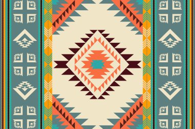 Navajo kabile vektörünün kusursuz şekli. Yerli Amerikan süsü. Etnik güney batı dekoru tarzı. Boho geometrik süs. Vektör kusursuz desen. Meksika battaniyesi, halı. Örülmüş halı illüstrasyonu.