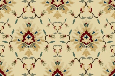 Ikat kabilesinin kusursuz deseni. Etnik Aztek kumaşlı halı mandala süsü yerli Boho sembolü tekstil. Geometrik Afro-Amerikan doğulu geleneksel vektör çizimleri. Nakış stili.