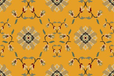 Ikat kabilesinin kusursuz deseni. Etnik Aztek kumaşlı halı mandala süsü yerli Boho sembolü tekstil. Geometrik Afro-Amerikan doğulu geleneksel vektör çizimleri. Nakış stili.