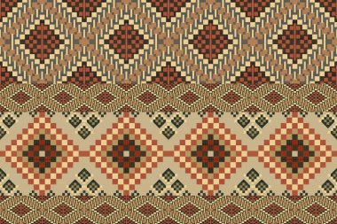 Navajo kabile vektörünün kusursuz şekli. Yerli Amerikan süsü. Etnik güney batı dekoru tarzı. Boho geometrik süs. Vektör kusursuz desen. Meksika battaniyesi, halı. Örülmüş halı illüstrasyonu.