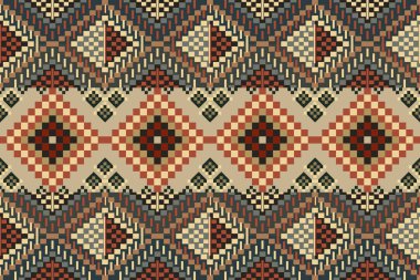 Navajo kabile vektörünün kusursuz şekli. Yerli Amerikan süsü. Etnik güney batı dekoru tarzı. Boho geometrik süs. Piksel pürüzsüz desen. Meksika battaniyesi, halı. Örülmüş halı illüstrasyonu.