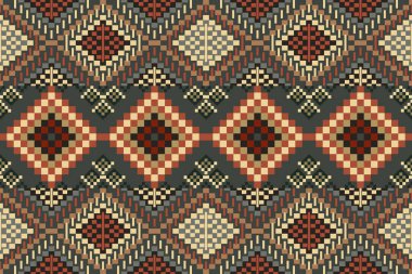 Navajo kabile vektörünün kusursuz şekli. Yerli Amerikan süsü. Etnik güney batı dekoru tarzı. Boho geometrik süs. Piksel pürüzsüz desen. Meksika battaniyesi, halı. Örülmüş halı illüstrasyonu.