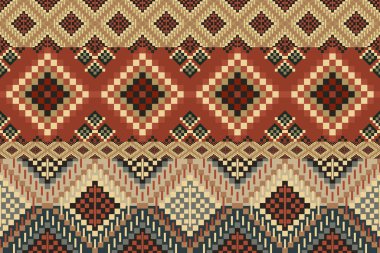Navajo kabile vektörünün kusursuz şekli. Yerli Amerikan süsü. Etnik güney batı dekoru tarzı. Boho geometrik süs. Piksel pürüzsüz desen. Meksika battaniyesi, halı. Örülmüş halı illüstrasyonu.
