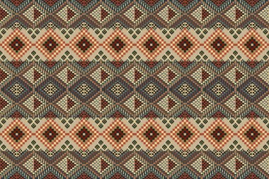 Navajo kabile vektörünün kusursuz şekli. Yerli Amerikan süsü. Etnik güney batı dekoru tarzı. Boho geometrik süs. Piksel pürüzsüz desen. Meksika battaniyesi, halı. Örülmüş halı illüstrasyonu.