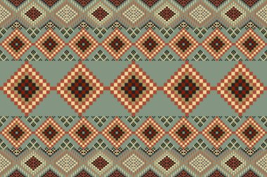 Navajo kabile vektörünün kusursuz şekli. Yerli Amerikan süsü. Etnik güney batı dekoru tarzı. Boho geometrik süs. Piksel pürüzsüz desen. Meksika battaniyesi, halı. Örülmüş halı illüstrasyonu.