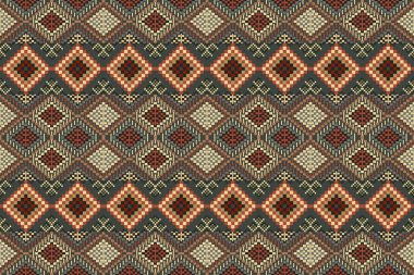 Navajo kabile vektörünün kusursuz şekli. Yerli Amerikan süsü. Etnik güney batı dekoru tarzı. Boho geometrik süs. Piksel pürüzsüz desen. Meksika battaniyesi, halı. Örülmüş halı illüstrasyonu.