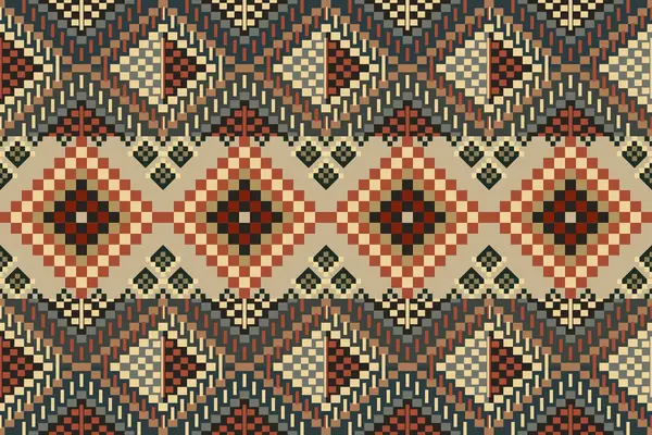 Navajo kabile vektörünün kusursuz şekli. Yerli Amerikan süsü. Etnik güney batı dekoru tarzı. Boho geometrik süs. Piksel pürüzsüz desen. Meksika battaniyesi, halı. Örülmüş halı illüstrasyonu.