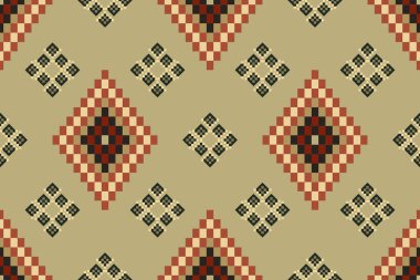 Navajo kabile vektörünün kusursuz şekli. Yerli Amerikan süsü. Etnik güney batı dekoru tarzı. Boho geometrik süs. Piksel pürüzsüz desen. Meksika battaniyesi, halı. Örülmüş halı illüstrasyonu.