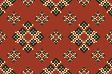 Navajo kabile vektörünün kusursuz şekli. Yerli Amerikan süsü. Etnik güney batı dekoru tarzı. Boho geometrik süs. Piksel pürüzsüz desen. Meksika battaniyesi, halı. Örülmüş halı illüstrasyonu.