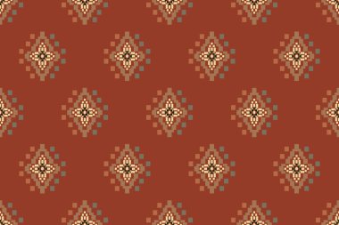 Navajo kabile vektörünün kusursuz şekli. Yerli Amerikan süsü. Etnik güney batı dekoru tarzı. Boho geometrik süs. Piksel pürüzsüz desen. Meksika battaniyesi, halı. Örülmüş halı illüstrasyonu.