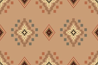 Navajo kabile vektörünün kusursuz şekli. Yerli Amerikan süsü. Etnik güney batı dekoru tarzı. Boho geometrik süs. Piksel pürüzsüz desen. Meksika battaniyesi, halı. Örülmüş halı illüstrasyonu.