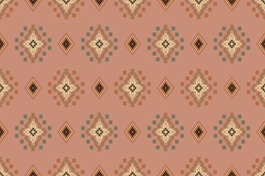Navajo kabile vektörünün kusursuz şekli. Yerli Amerikan süsü. Etnik güney batı dekoru tarzı. Boho geometrik süs. Piksel pürüzsüz desen. Meksika battaniyesi, halı. Örülmüş halı illüstrasyonu.