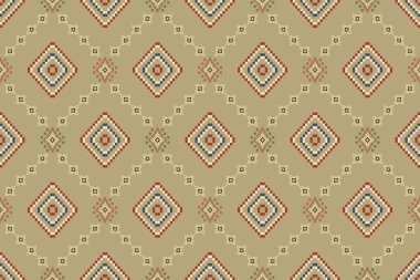 Navajo kabile vektörünün kusursuz şekli. Yerli Amerikan süsü. Etnik güney batı dekoru tarzı. Boho geometrik süs. Piksel pürüzsüz desen. Meksika battaniyesi, halı. Örülmüş halı illüstrasyonu.