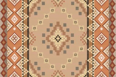 Navajo kabile vektörünün kusursuz şekli. Yerli Amerikan süsü. Etnik güney batı dekoru tarzı. Boho geometrik süs. Piksel pürüzsüz desen. Meksika battaniyesi, halı. Örülmüş halı illüstrasyonu.