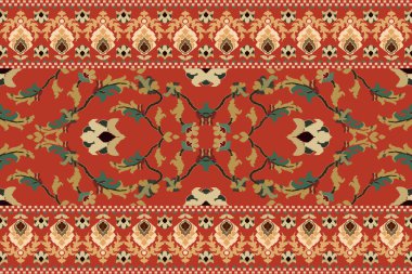 Ikat kabilesinin kusursuz deseni. Etnik Aztek kumaşlı halı mandala süsü yerli Boho sembolü tekstil. Geometrik Afro-Amerikan doğulu geleneksel vektör çizimleri. Nakış stili.