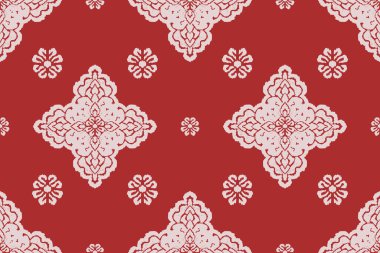 Ikat kabilesinin kusursuz deseni. Etnik Aztek kumaşlı halı mandala süsü yerli Boho sembolü tekstil. Geometrik Afro-Amerikan doğulu geleneksel vektör çizimleri. Nakış stili.