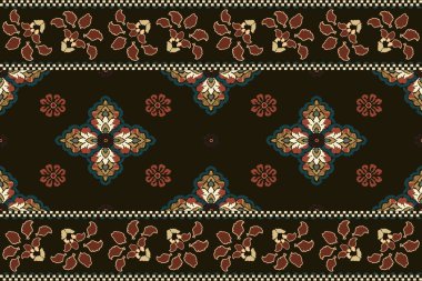 Ikat kabilesinin kusursuz deseni. Etnik Aztek kumaşlı halı mandala süsü yerli Boho sembolü tekstil. Geometrik Afro-Amerikan doğulu geleneksel vektör çizimleri. Nakış stili.