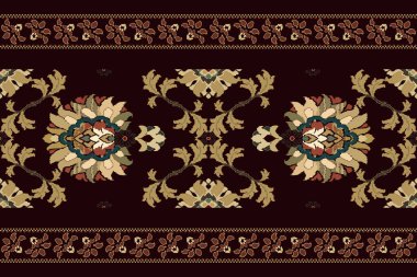 Ikat kabilesinin kusursuz deseni. Etnik Aztek kumaşlı halı mandala süsü yerli Boho sembolü tekstil. Geometrik Afro-Amerikan doğulu geleneksel vektör çizimleri. Nakış stili.