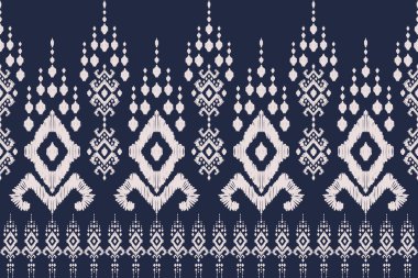 Ikat kabilesinin kusursuz deseni. Etnik Aztek kumaşlı halı mandala süsü yerli Boho sembolü tekstil. Geometrik Afro-Amerikan doğulu geleneksel vektör çizimleri. Nakış stili.