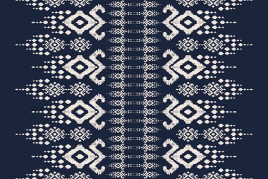 Ikat kabilesinin kusursuz deseni. Etnik Aztek kumaşlı halı mandala süsü yerli Boho sembolü tekstil. Geometrik Afro-Amerikan doğulu geleneksel vektör çizimleri. Nakış stili.