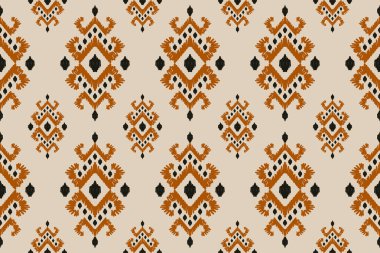 Ikat kabilesinin kusursuz deseni. Etnik Aztek kumaşlı halı mandala süsü yerli Boho sembolü tekstil. Geometrik Afro-Amerikan doğulu geleneksel vektör çizimleri. Nakış stili.