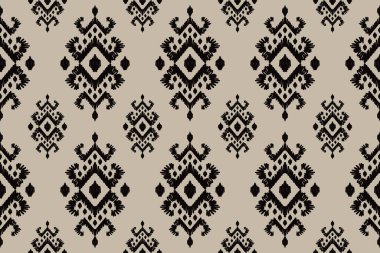 Ikat kabilesinin kusursuz deseni. Etnik Aztek kumaşlı halı mandala süsü yerli Boho sembolü tekstil. Geometrik Afro-Amerikan doğulu geleneksel vektör çizimleri. Nakış stili.